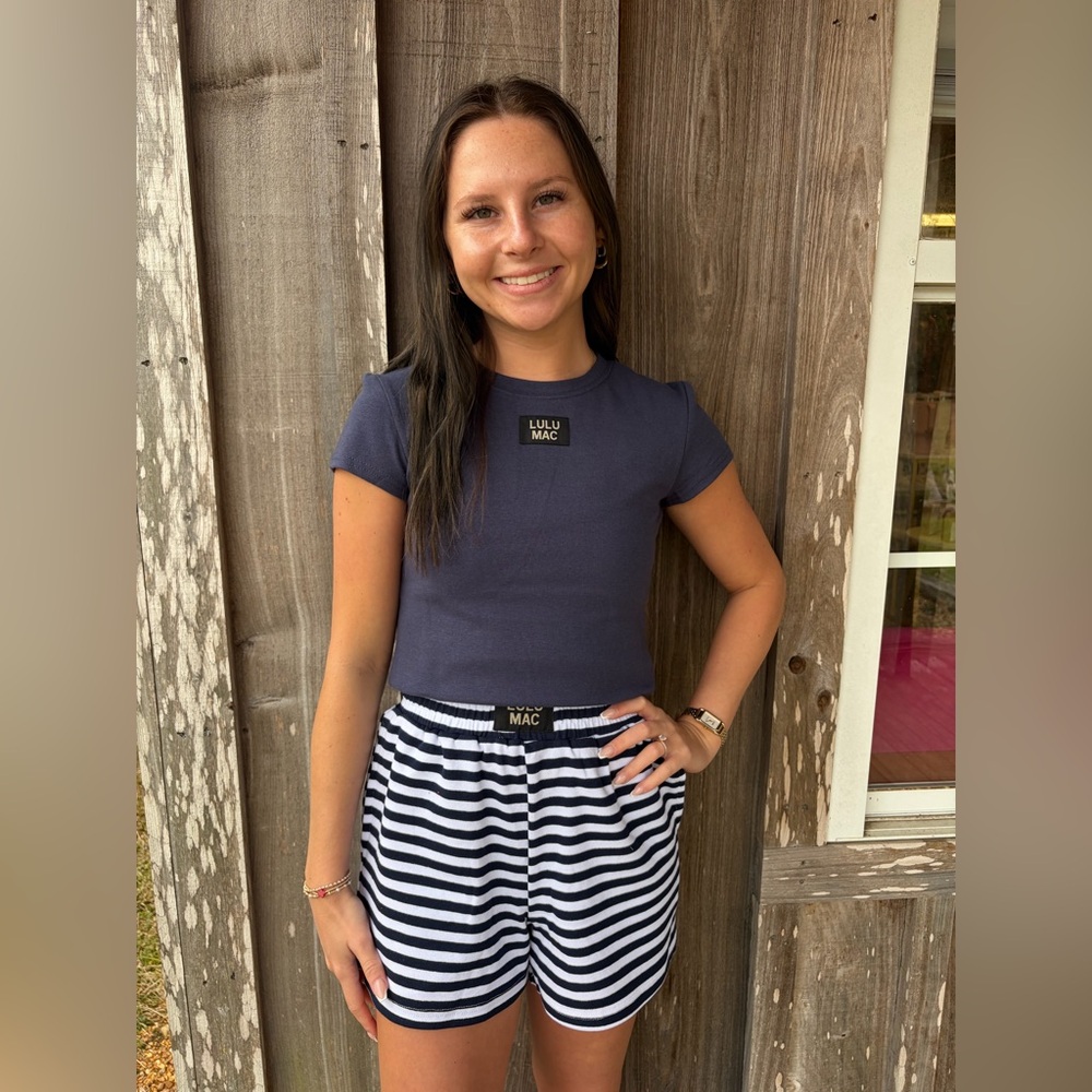Lulu Mac Navy Stripe Shorts - Picture 4 of 5